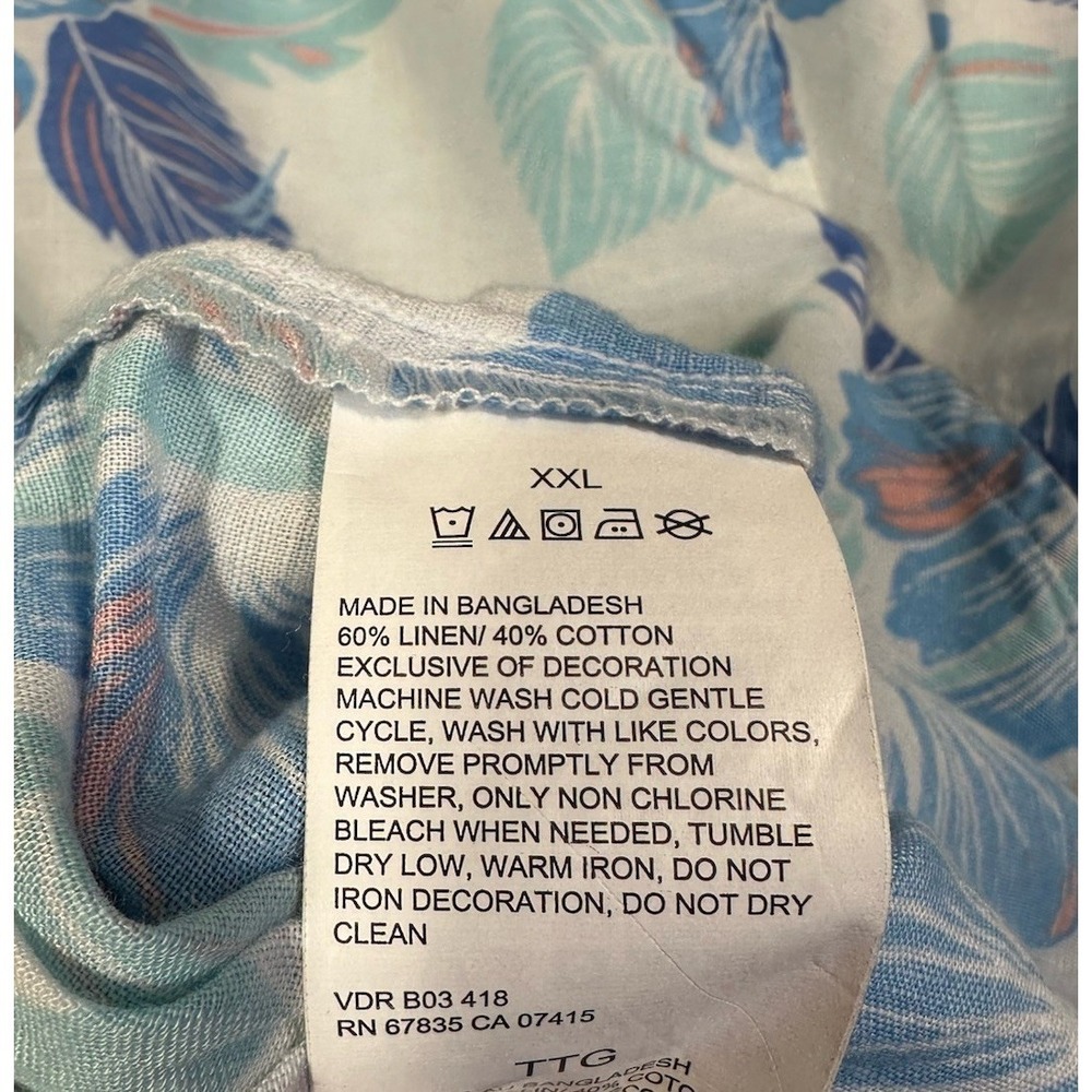 Nautica Shirt Mens XXL Hawaiian Linen Blend Floral Button Up Vacation Summer - Picture 8 of 8